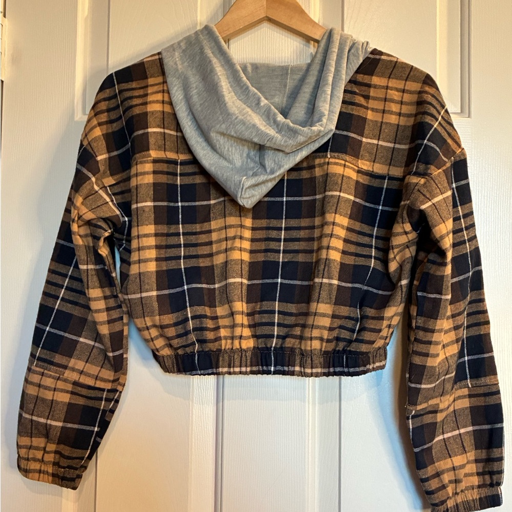 Altar'd State Gray and Tan Plaid Hoodie - Picture 5 of 9